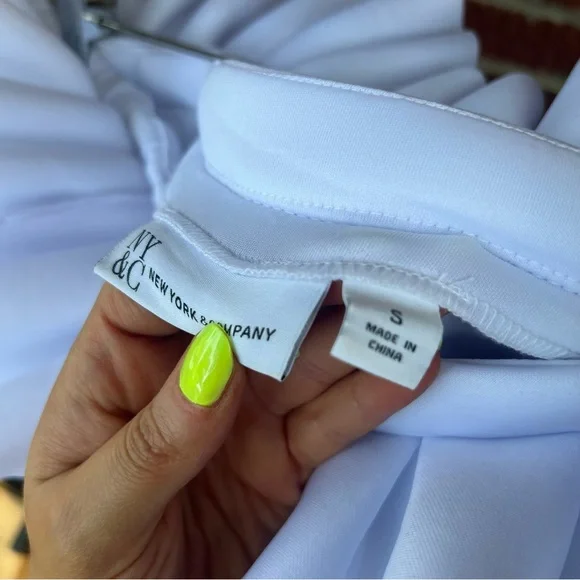 New York & Company White Scuba Knit Ruffle Off the Shoulder Bodycon Mini Dress - Picture 7 of 7